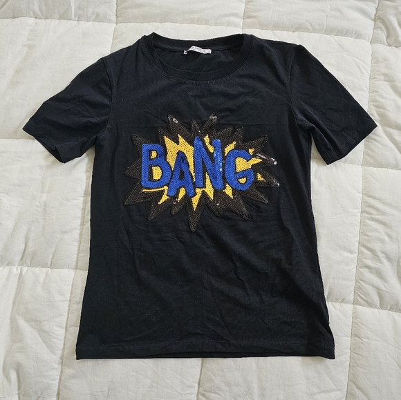 Zara Trafaluc Sequin Bang Tshirt - Picture 1 of 4